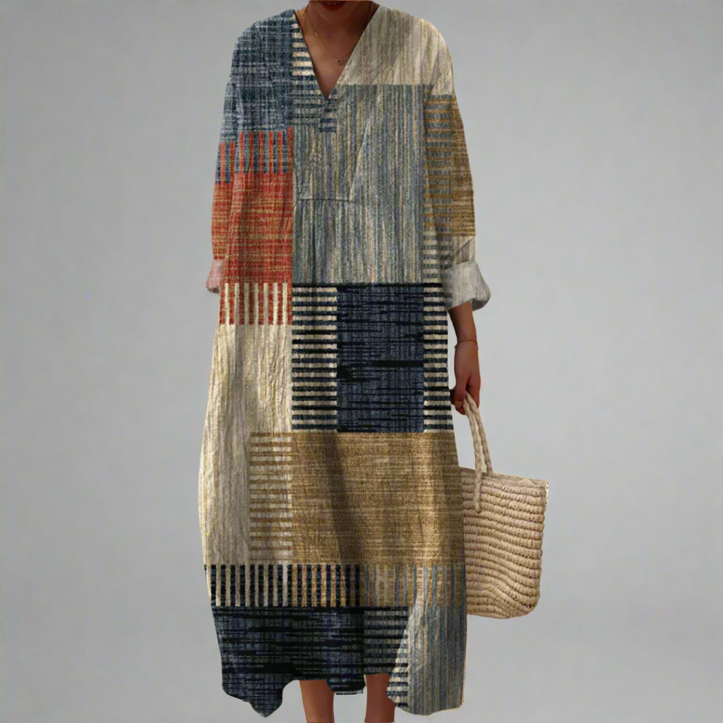 Peyton | Earthtone Patchwork Midi Dress main image 0