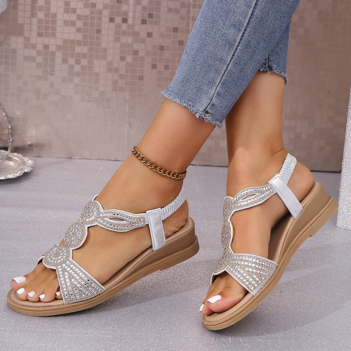 Alia | Rhinestone-Embellished Wedge Sandals