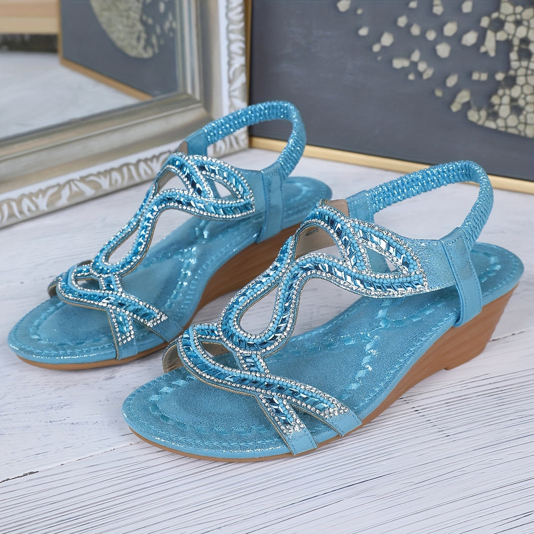 Avery | Glittery Rhinestone-Embellished Wedge Sandals