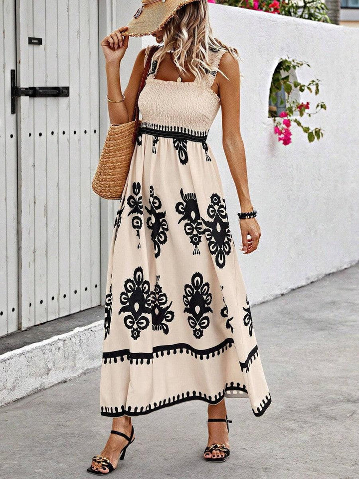 Valentina | Square Neck Sleeveless Printed Beach Dress