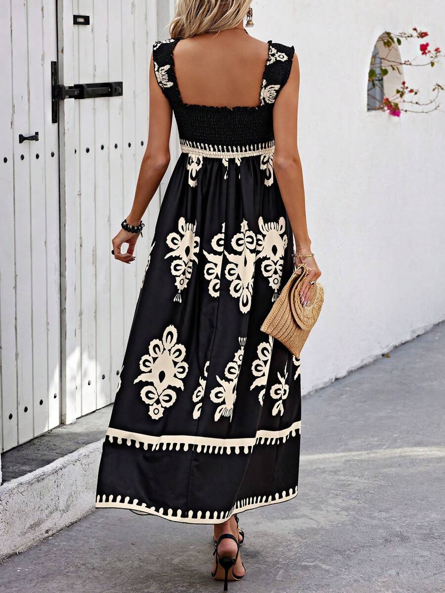 Valentina | Square Neck Sleeveless Printed Beach Dress