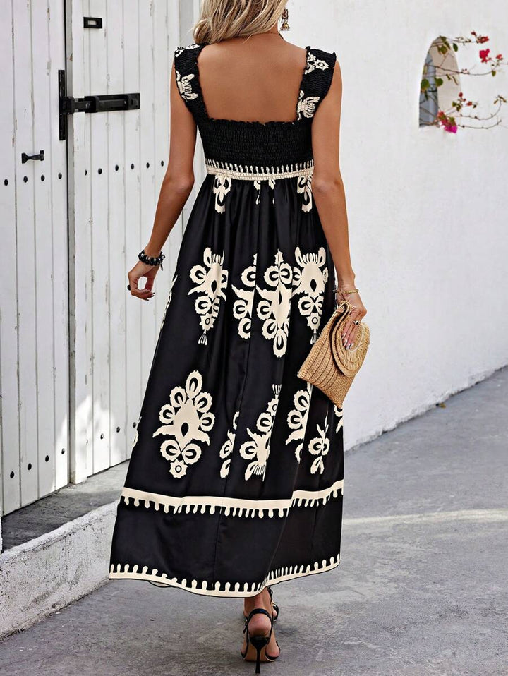 Valentina | Square Neck Sleeveless Printed Beach Dress