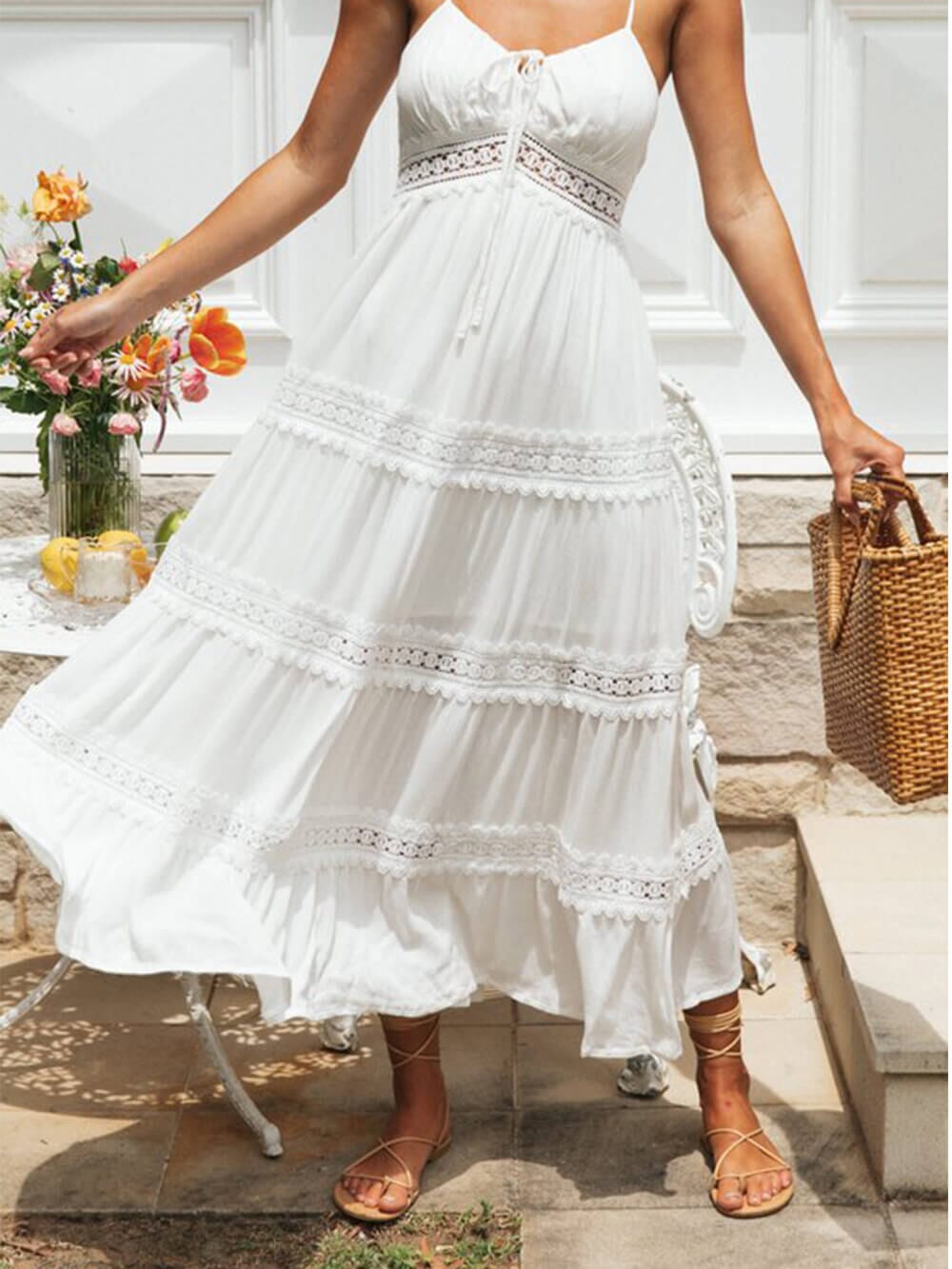 Barbara | Lace Midi Dress with Straps