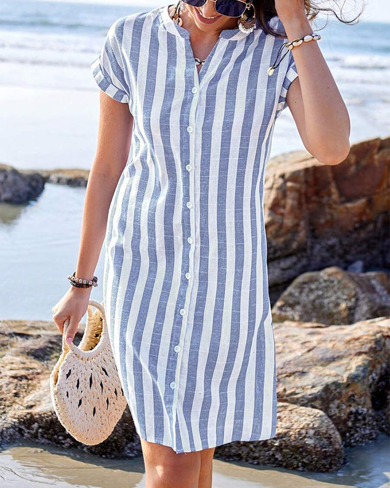 Lillian | Elegant Striped Shirt Dress with V-Neck