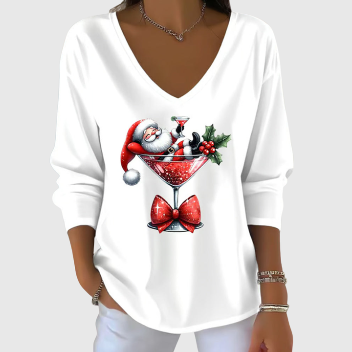 Hailey | Santa Cocktail V-Neck Top
