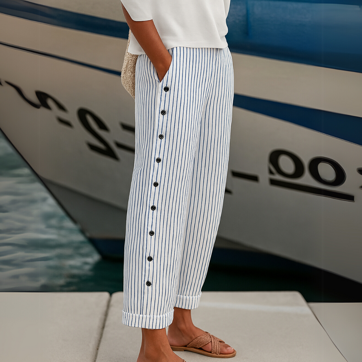 Breezy | Striped Button Trousers