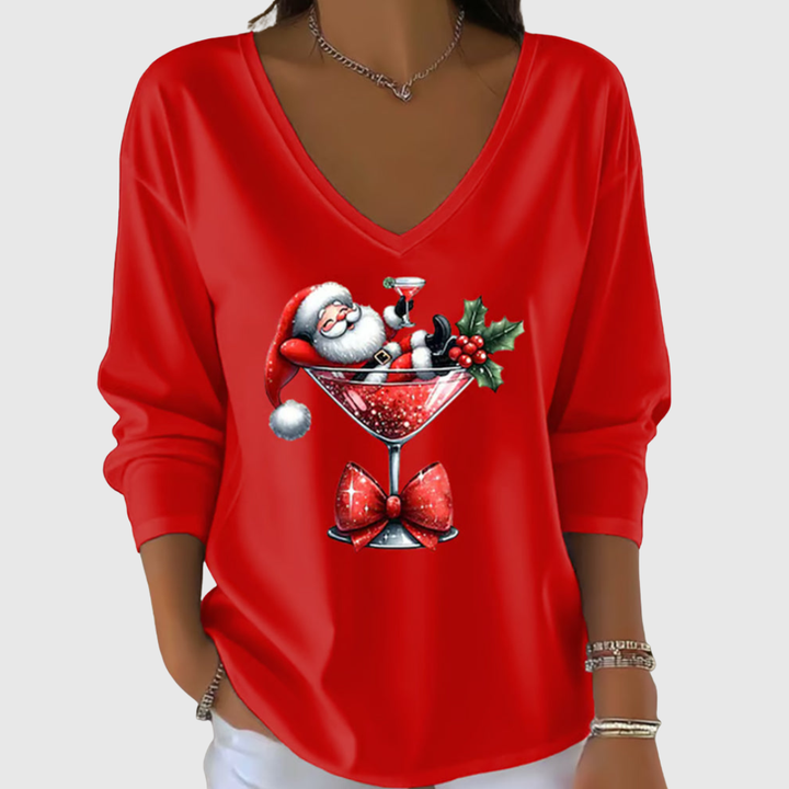 Hailey | Santa Cocktail V-Neck Top