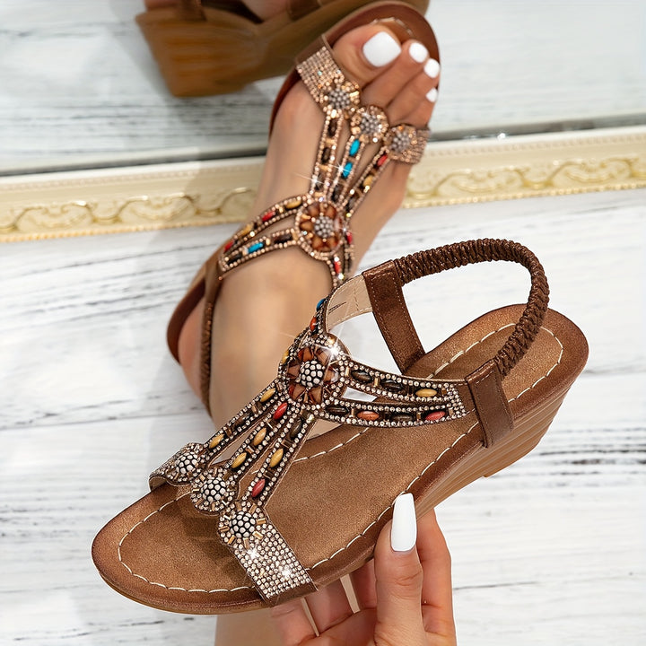 Claire | Bohemian Slip-On Sandals with Beaded & Rhinestone Accents