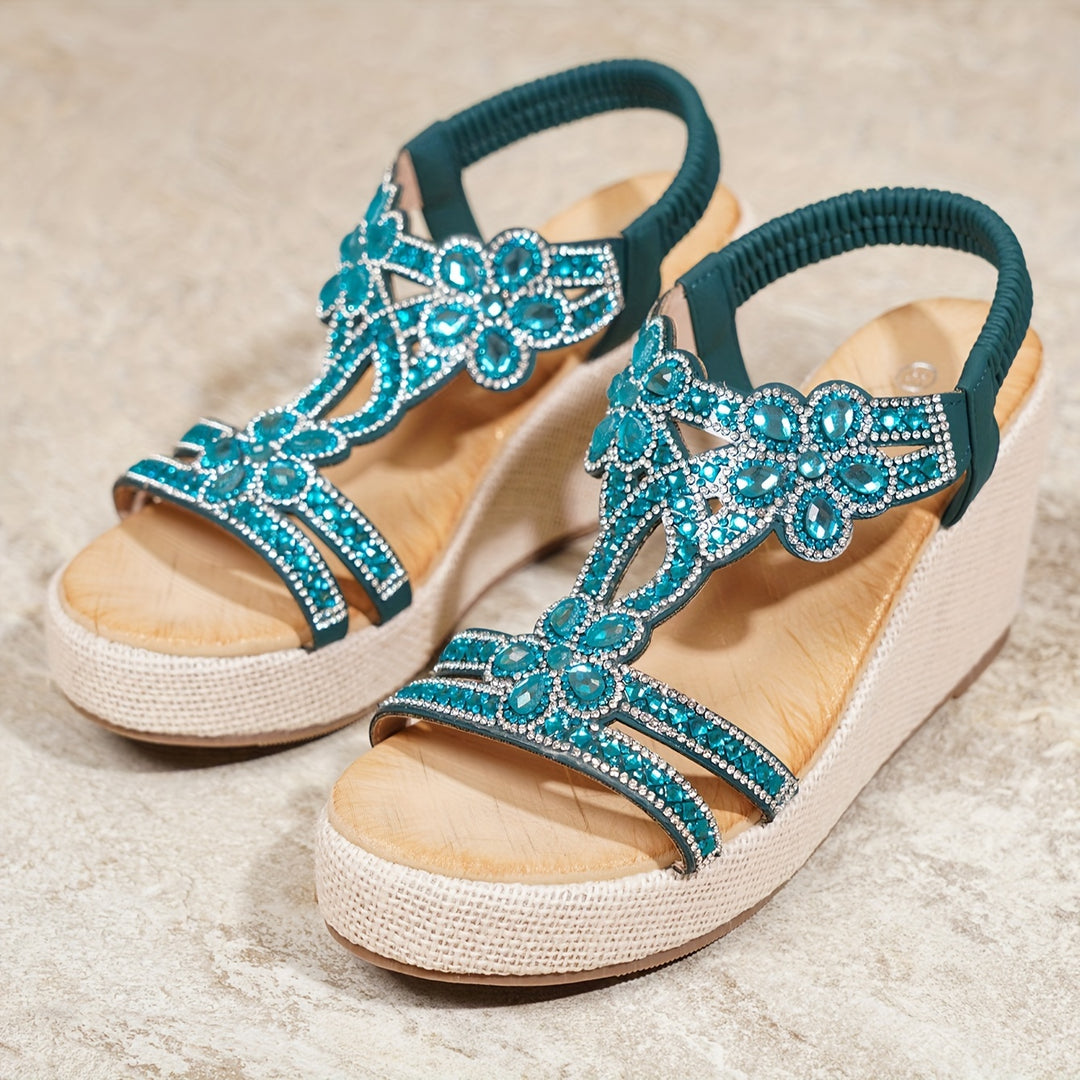 Nicole | Rhinestone Wedge Sandals