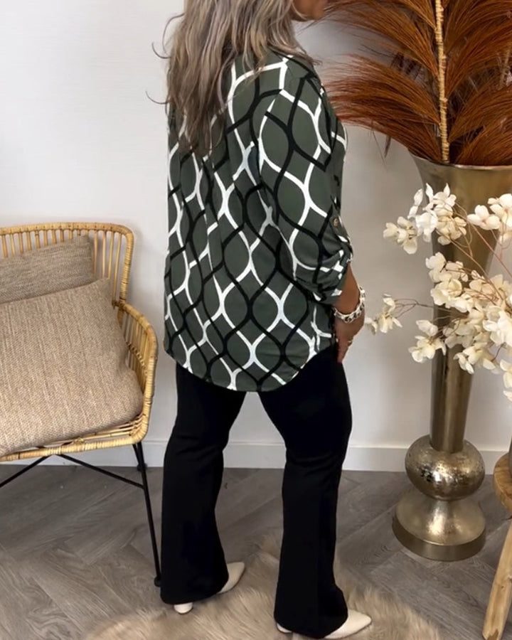 Mabel Geometric Long Sleeve Blouse