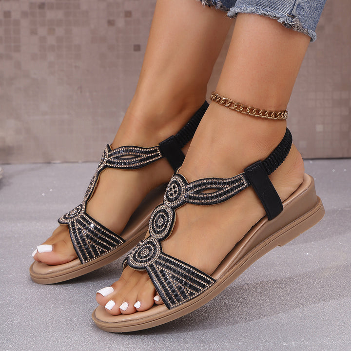 Alia | Rhinestone-Embellished Wedge Sandals