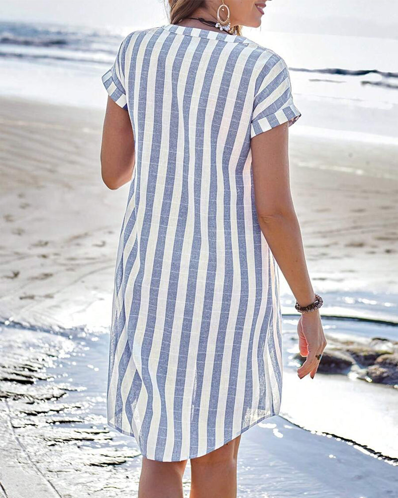 Lillian | Elegant Striped Shirt Dress with V-Neck