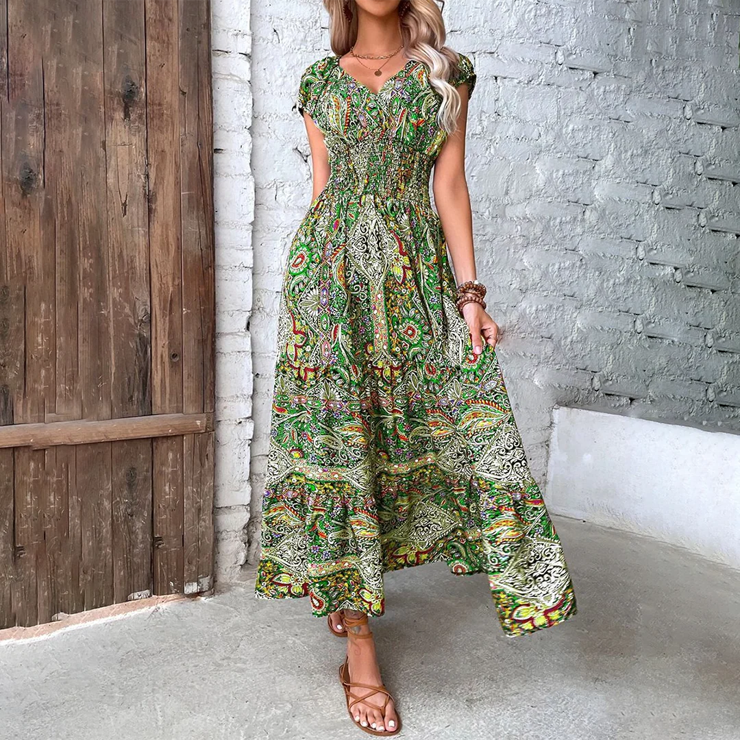 Elara | Bohemian Puff Sleeve Maxi Dress