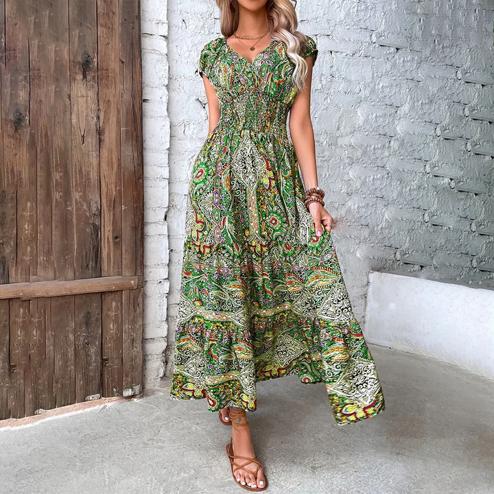 Elara | Bohemian Puff Sleeve Maxi Dress