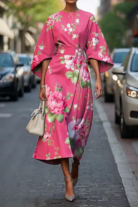 Harlow | Elegant Floral Dress with Tummy Coverage