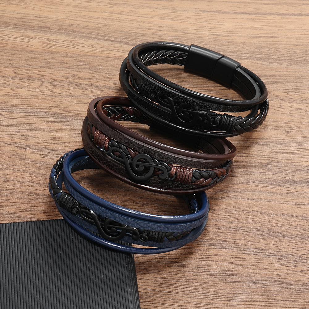 Carter | Leather Bracelet with Music Note Design