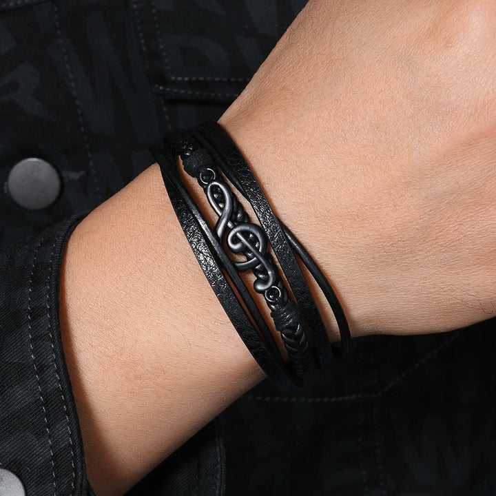 Carter | Leather Bracelet with Music Note Design