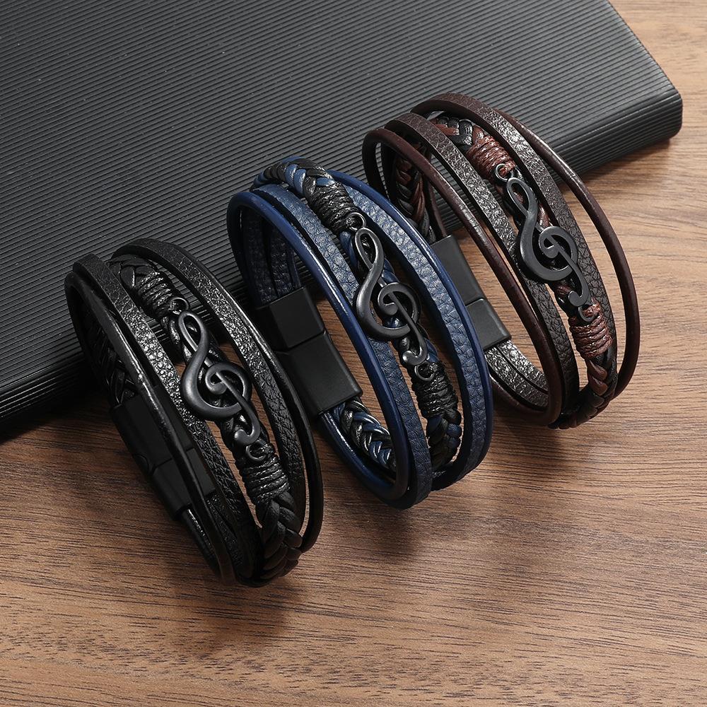 Carter | Leather Bracelet with Music Note Design