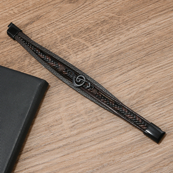 Carter | Leather Bracelet with Music Note Design
