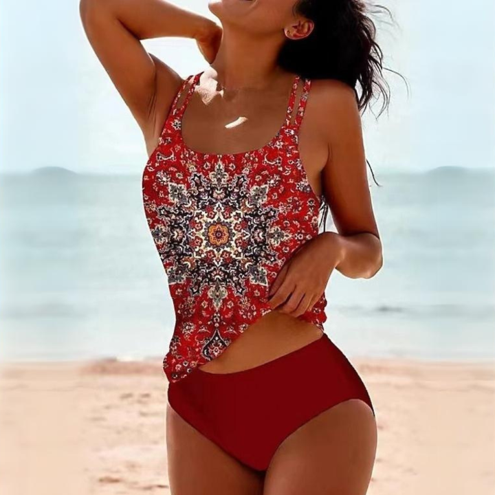 Madelyn | Printed Swimsuit Tank Top with Boxer Set