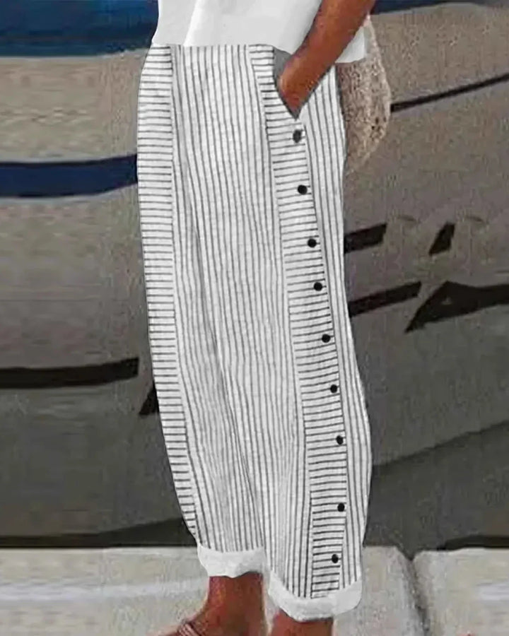 Coastal | Striped Button Trousers
