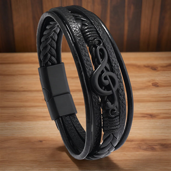 Carter | Leather Bracelet with Music Note Design