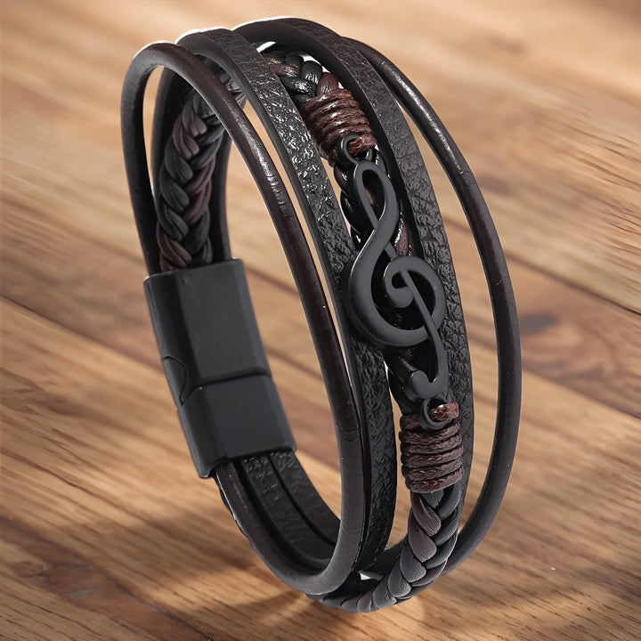 Carter | Leather Bracelet with Music Note Design