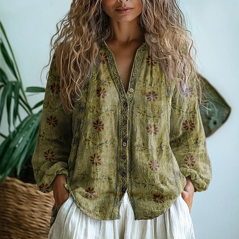 Liv | Bohemian Blouse with Nature Print
