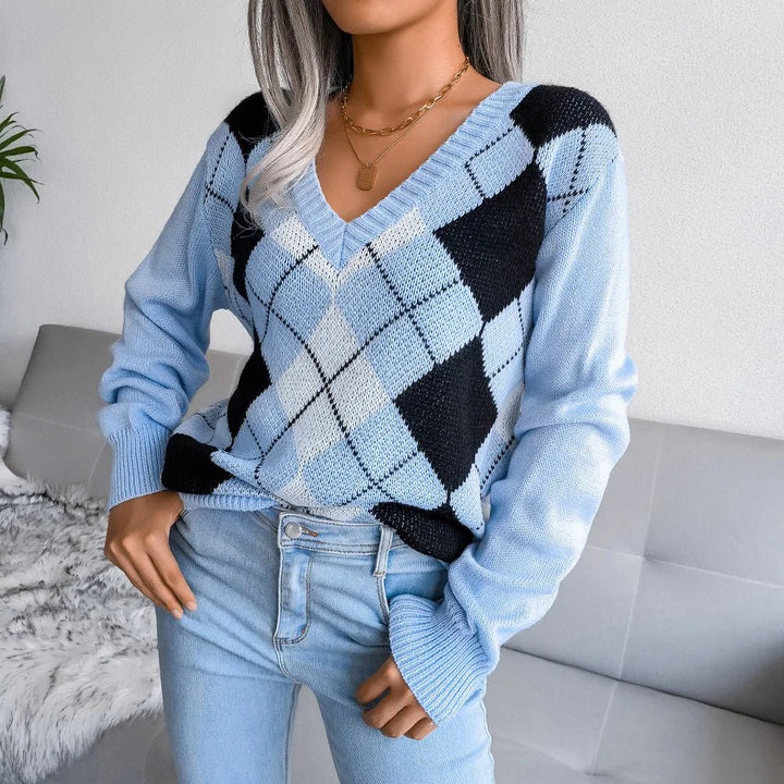 Brielle | Cozy Argyle Knit Sweater