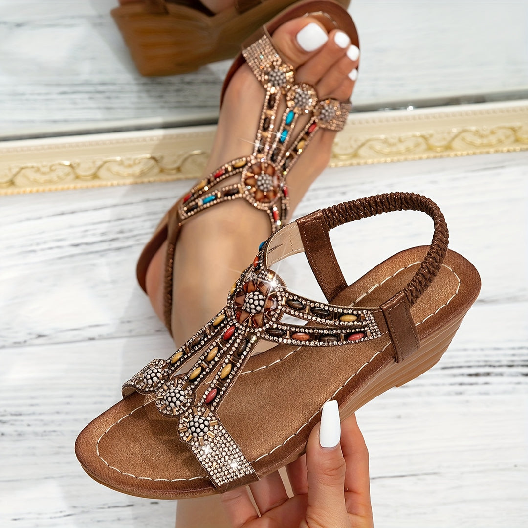 Claire | Bohemian Slip-On Sandals with Beaded & Rhinestone Accents