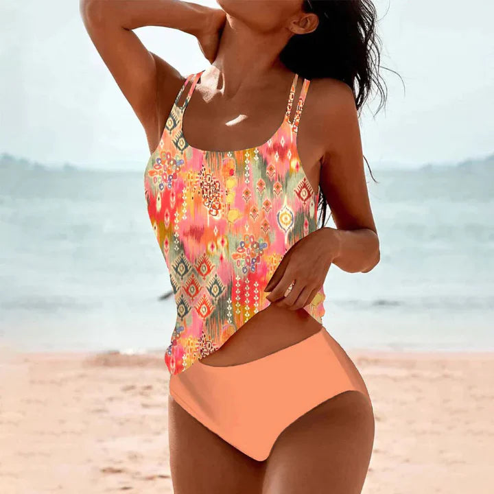 Madelyn | Printed Swimsuit Tank Top with Boxer Set