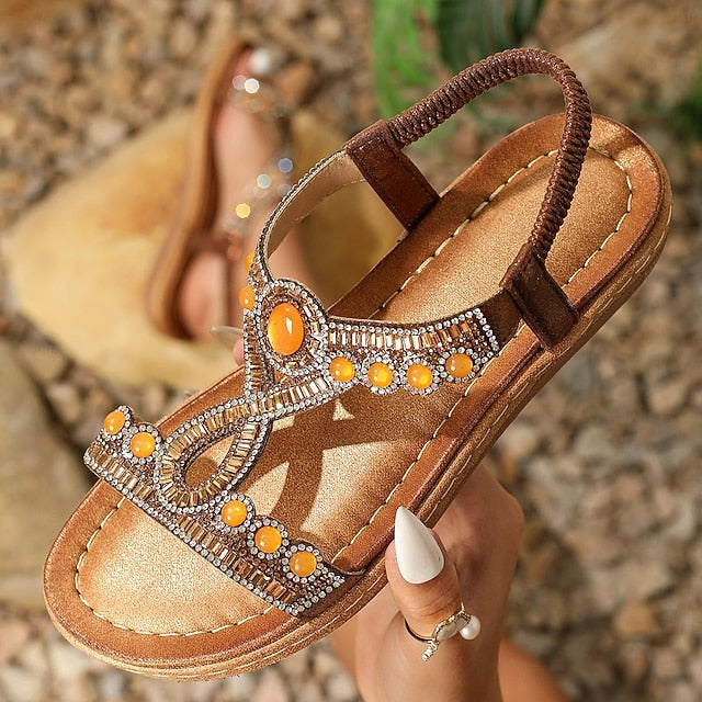 Amani | Rhinestone Flat Round Toe Sandal