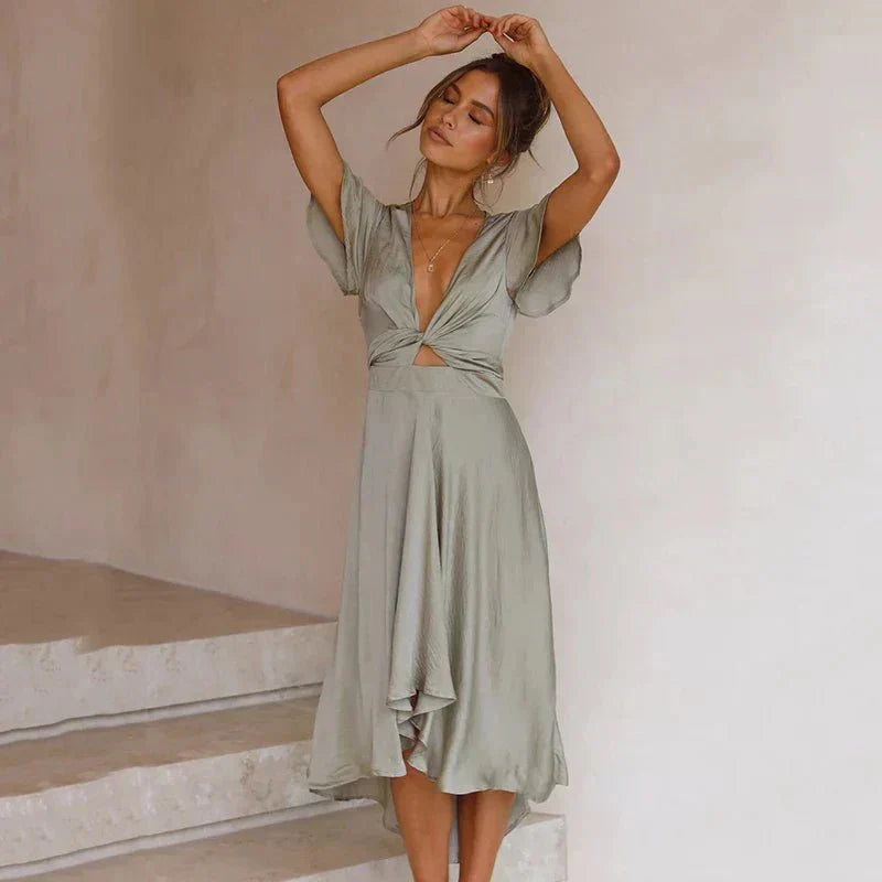 Rosella | Elegant Flutter Sleeve Midi Dress