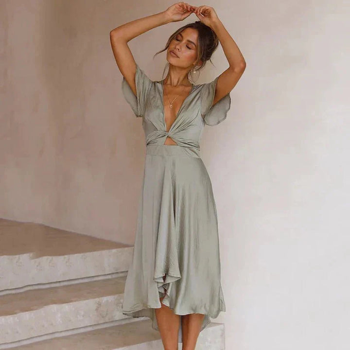Rosella | Elegant Flutter Sleeve Midi Dress