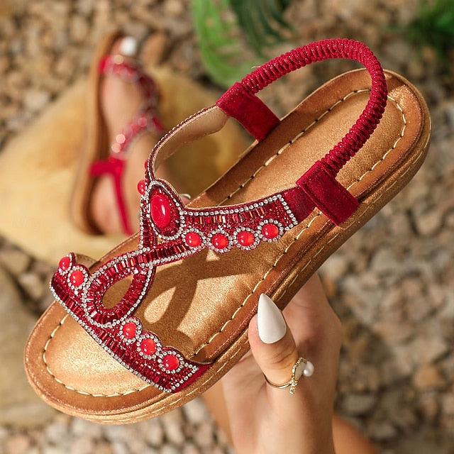 Amani | Rhinestone Flat Round Toe Sandal