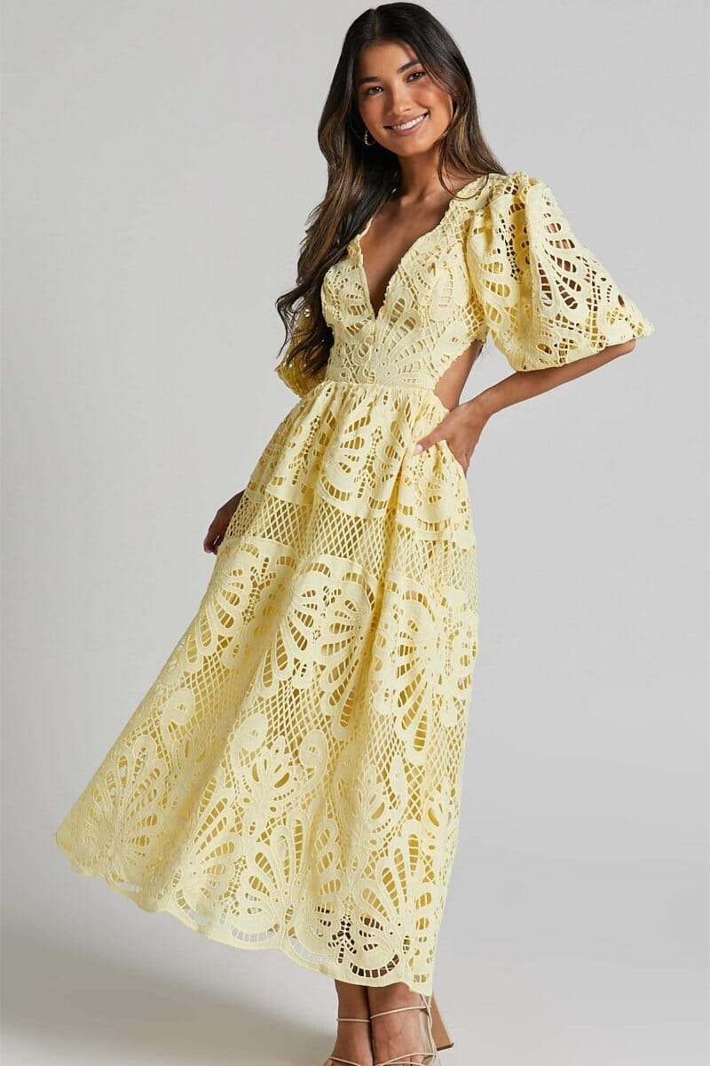 Sandra | Embroidered Lace Midi Dress