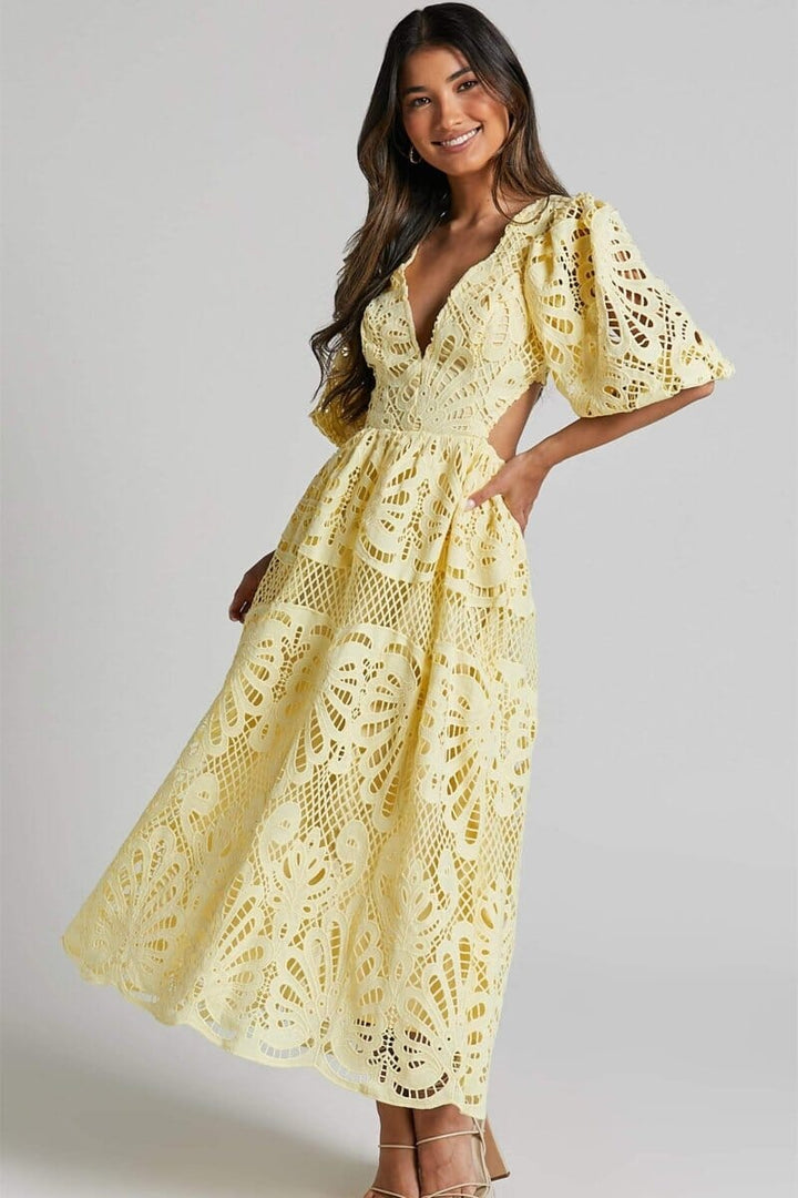 Sandra | Embroidered Lace Midi Dress