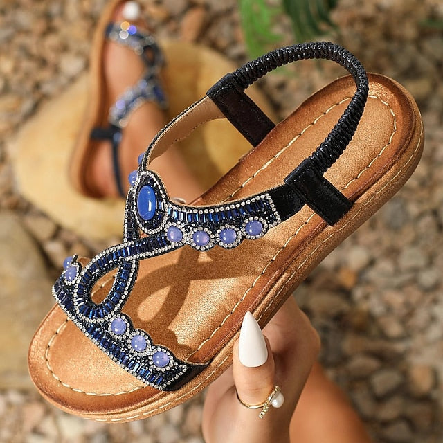 Amani | Rhinestone Flat Round Toe Sandal
